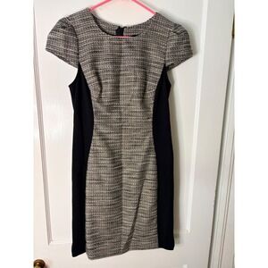 Moulinette Soeurs Anthropologie Tweed Metallic Sheath Dress Black Silver Sz 8